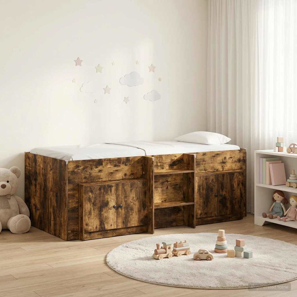 Loft Bed Frame with Cabinet 3 pcs Engineered Wood Smoked oak