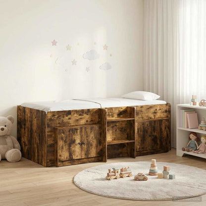 Loft Bed Frame with Cabinet 3 pcs Engineered Wood Smoked oak