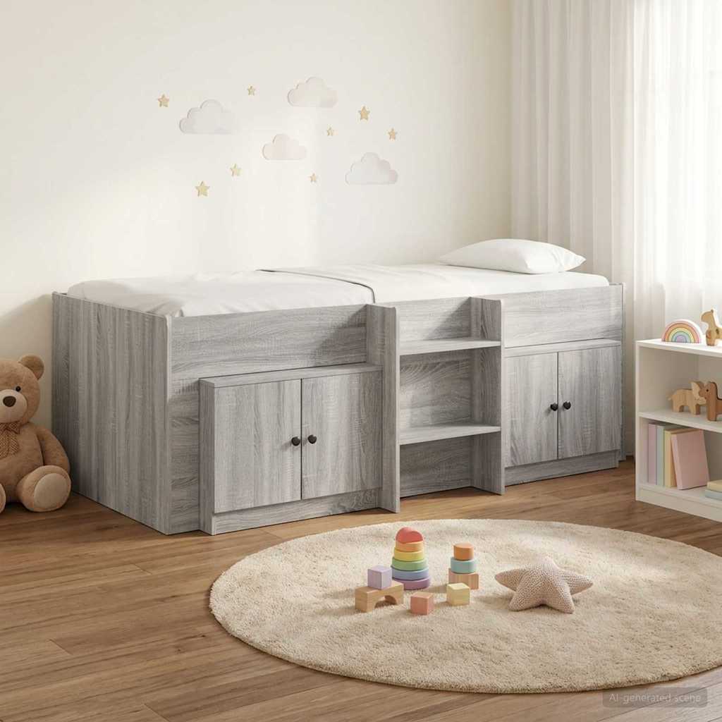 vidaXL Loft Bed Frame with Cabinet 3 pcs Grey Sonoma Engineered Wood 1