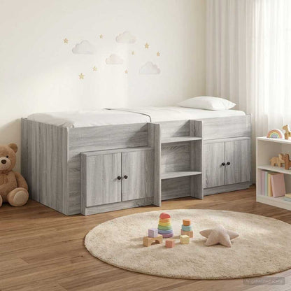 Loft Bed Frame with Cabinet 3 pcs Engineered Wood Grey sonoma