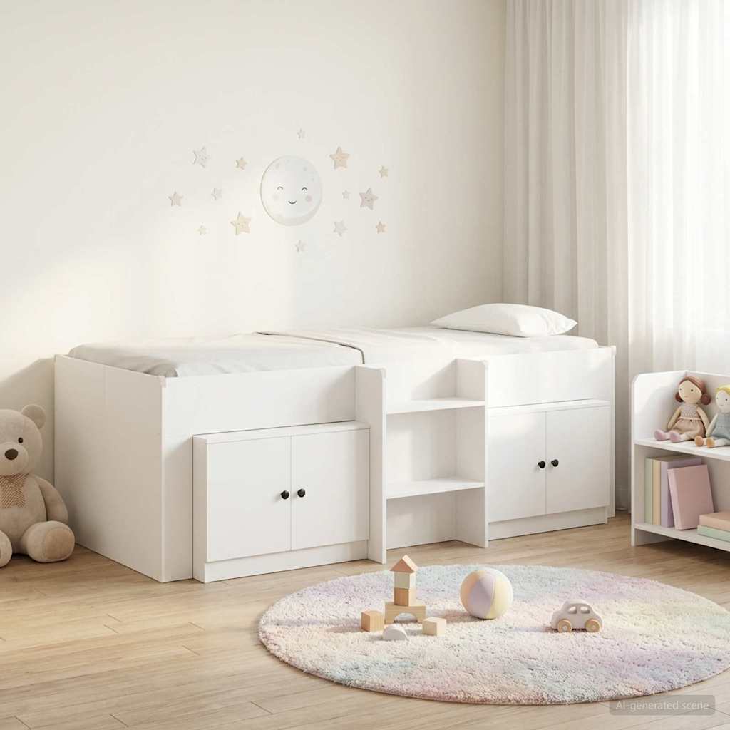 vidaXL Loft Bed Frame with Cabinet 3 pcs White Engineered Wood 1