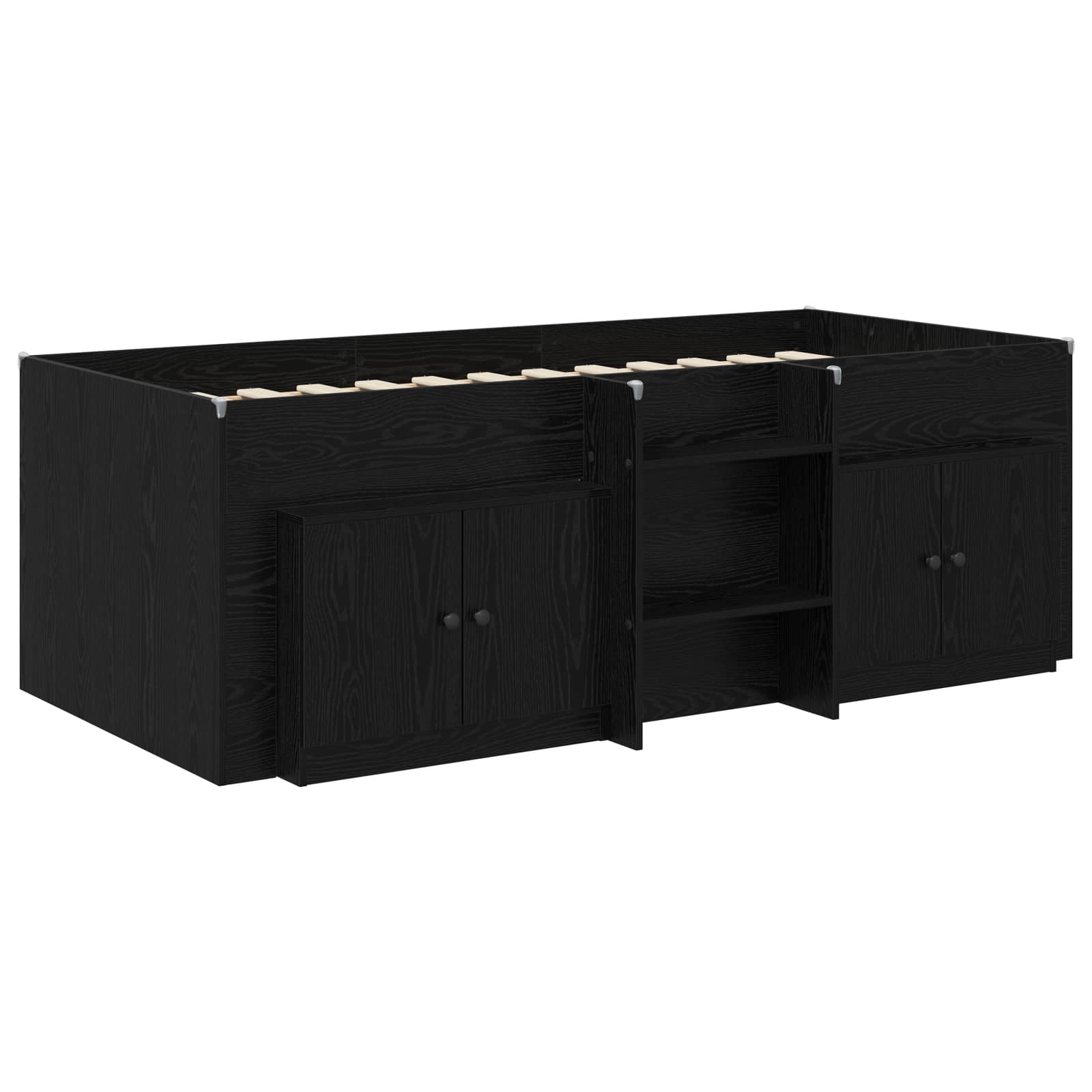 vidaXL Loft Bed Frame with Cabinet 3 pcs Black Engineered Wood 3