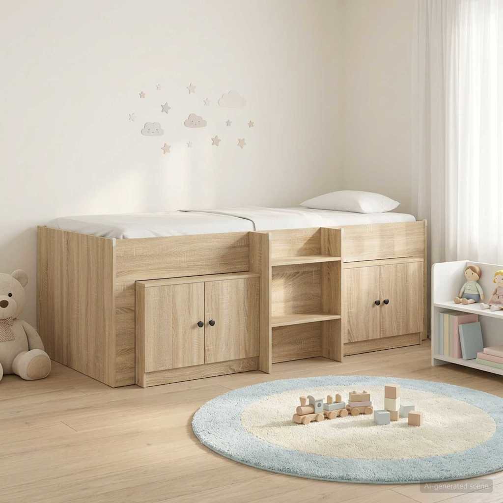 vidaXL Loft Bed Frame with Cabinet 3 pcs Sonoma Oak Engineered Wood 1
