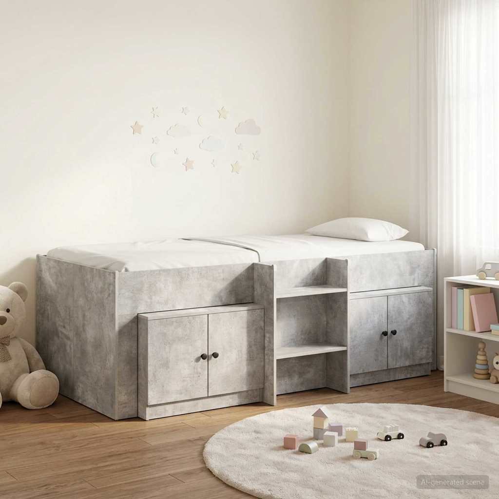 vidaXL Loft Bed Frame with Cabinet 3 pcs Concrete Grey Engineered Wood 1