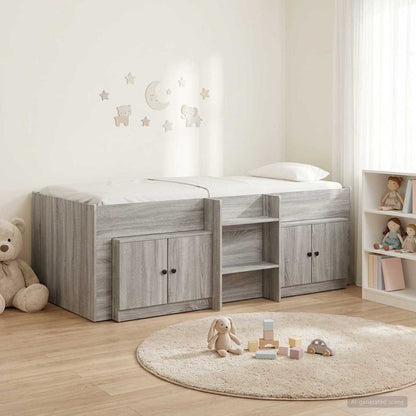Loft Bed Frame with Cabinet 3 pcs Engineered Wood Grey sonoma