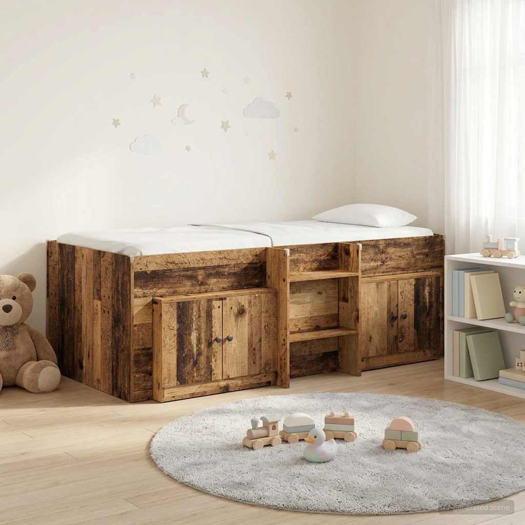 vidaXL Loft Bed Frame with Cabinet 3 pcs Old Wood Engineered Wood 1