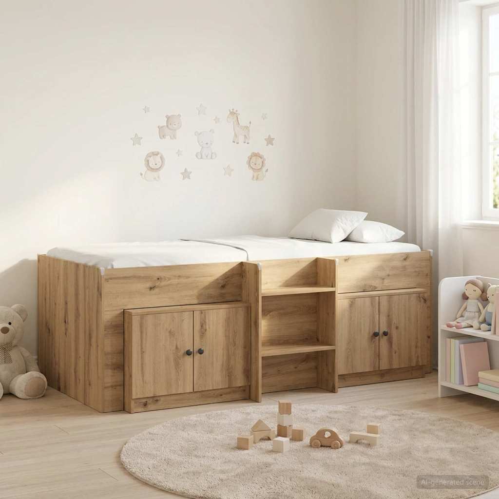 vidaXL Loft Bed Frame with Cabinet 3 pcs Artisan Oak Engineered Wood 1