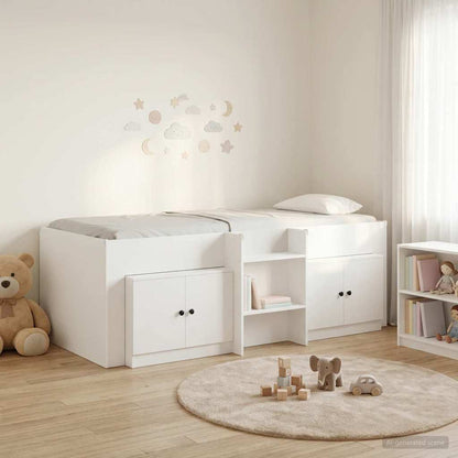 vidaXL Loft Bed Frame with Cabinet 3 pcs White Engineered Wood 1