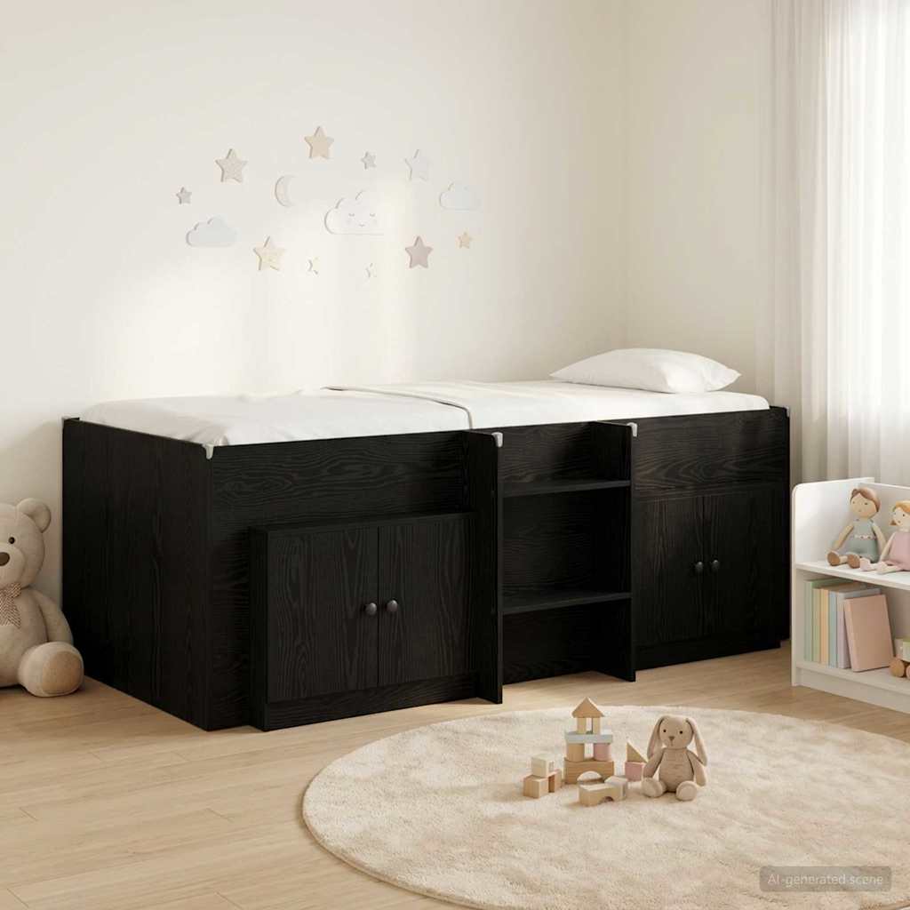 vidaXL Loft Bed Frame with Cabinet 3 pcs Black Engineered Wood 1