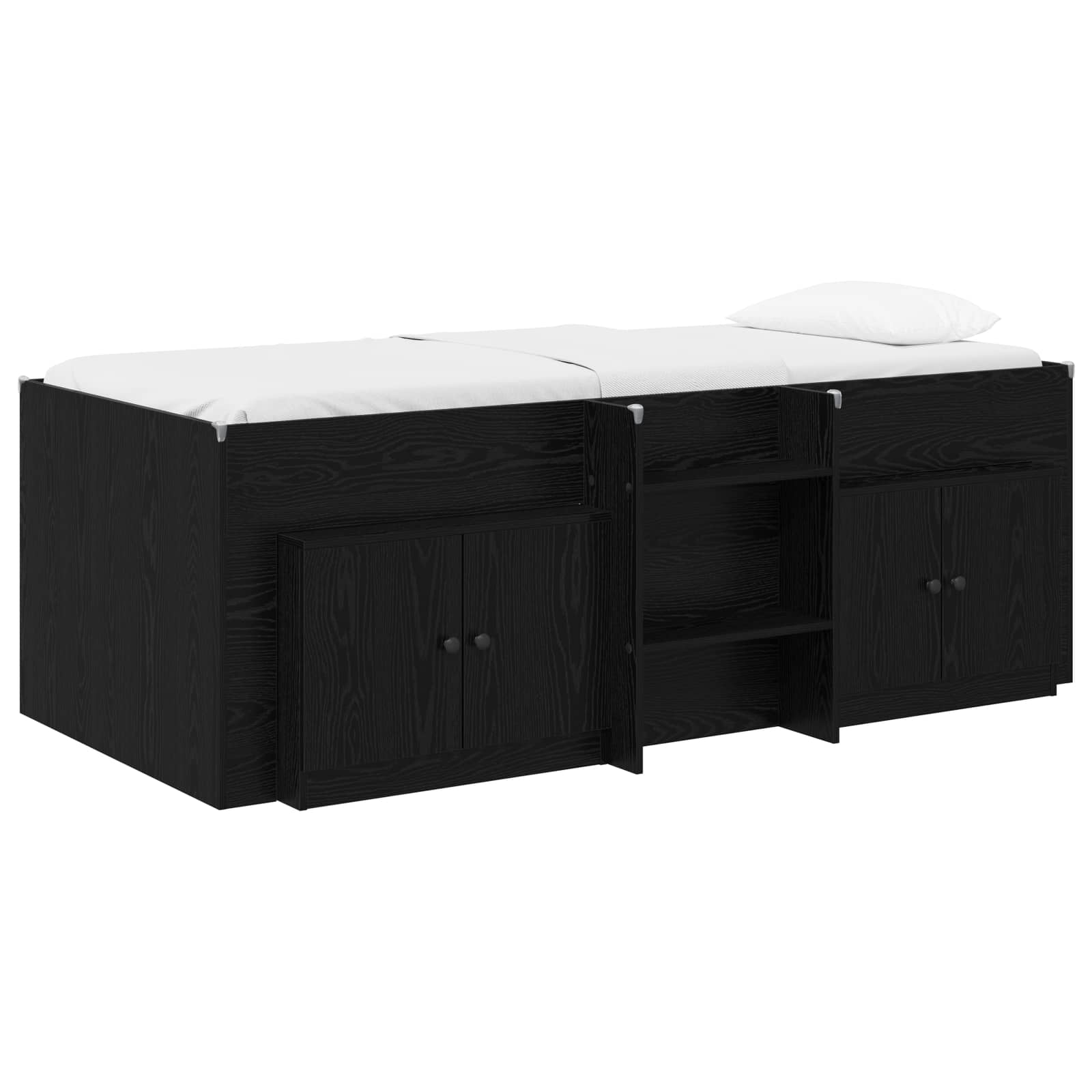 vidaXL Loft Bed Frame with Cabinet 3 pcs Black Engineered Wood 2