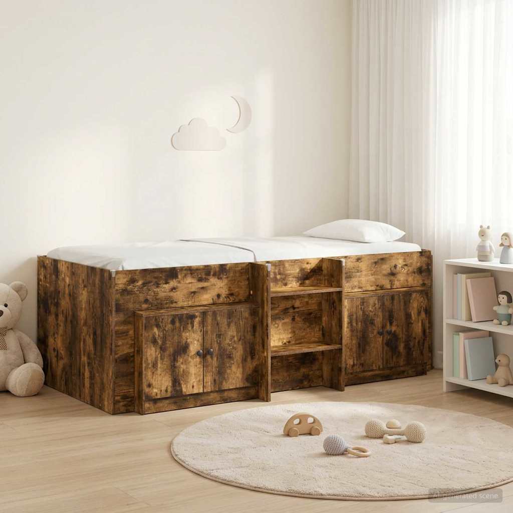 vidaXL Loft Bed Frame with Cabinet 3 pcs Smoked Oak Engineered Wood 1