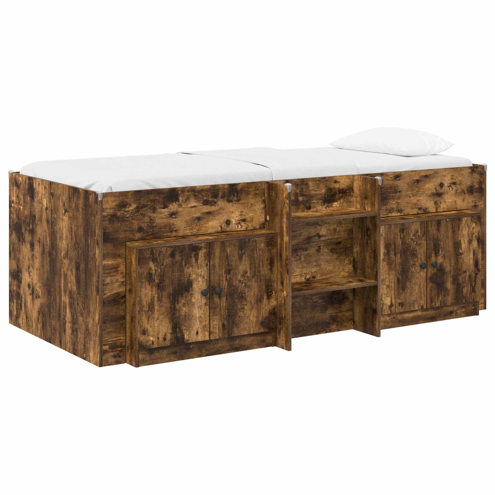 vidaXL Loft Bed Frame with Cabinet 3 pcs Smoked Oak Engineered Wood 2
