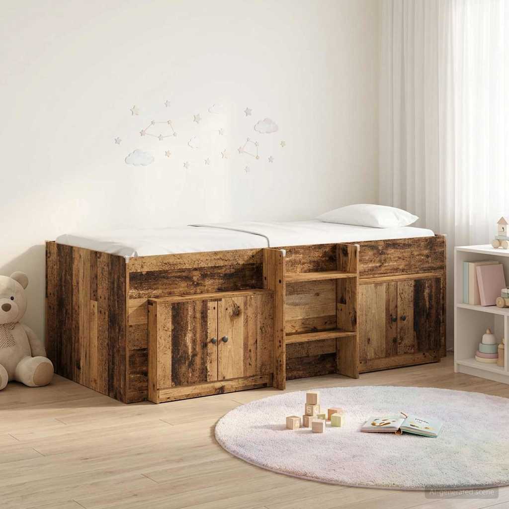 vidaXL Loft Bed Frame with Cabinet 3 pcs Old Wood Engineered Wood 1