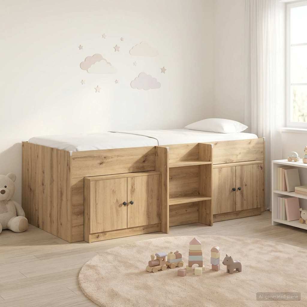 vidaXL Loft Bed Frame with Cabinet 3 pcs Artisan Oak Engineered Wood 1