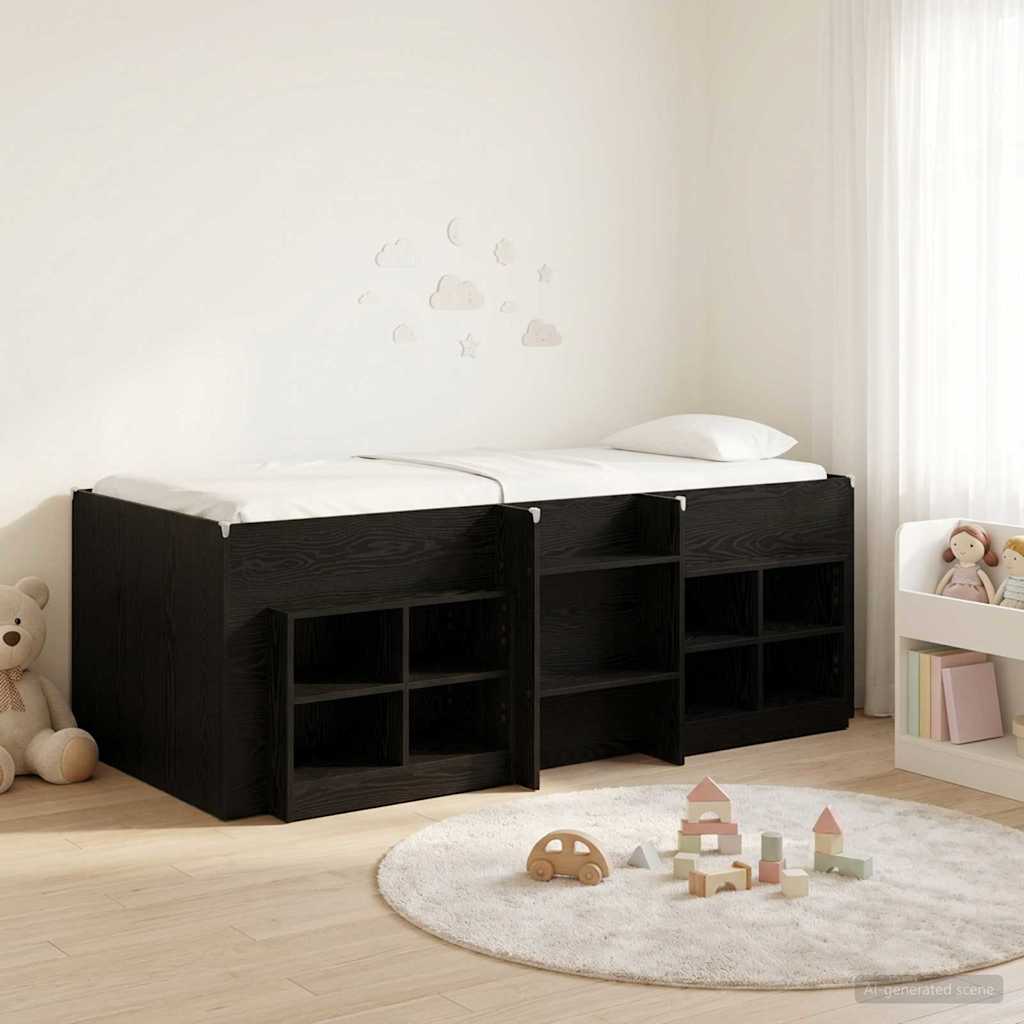 vidaXL Loft Bed Frame with Cabinet 3 pcs Black Engineered Wood 1