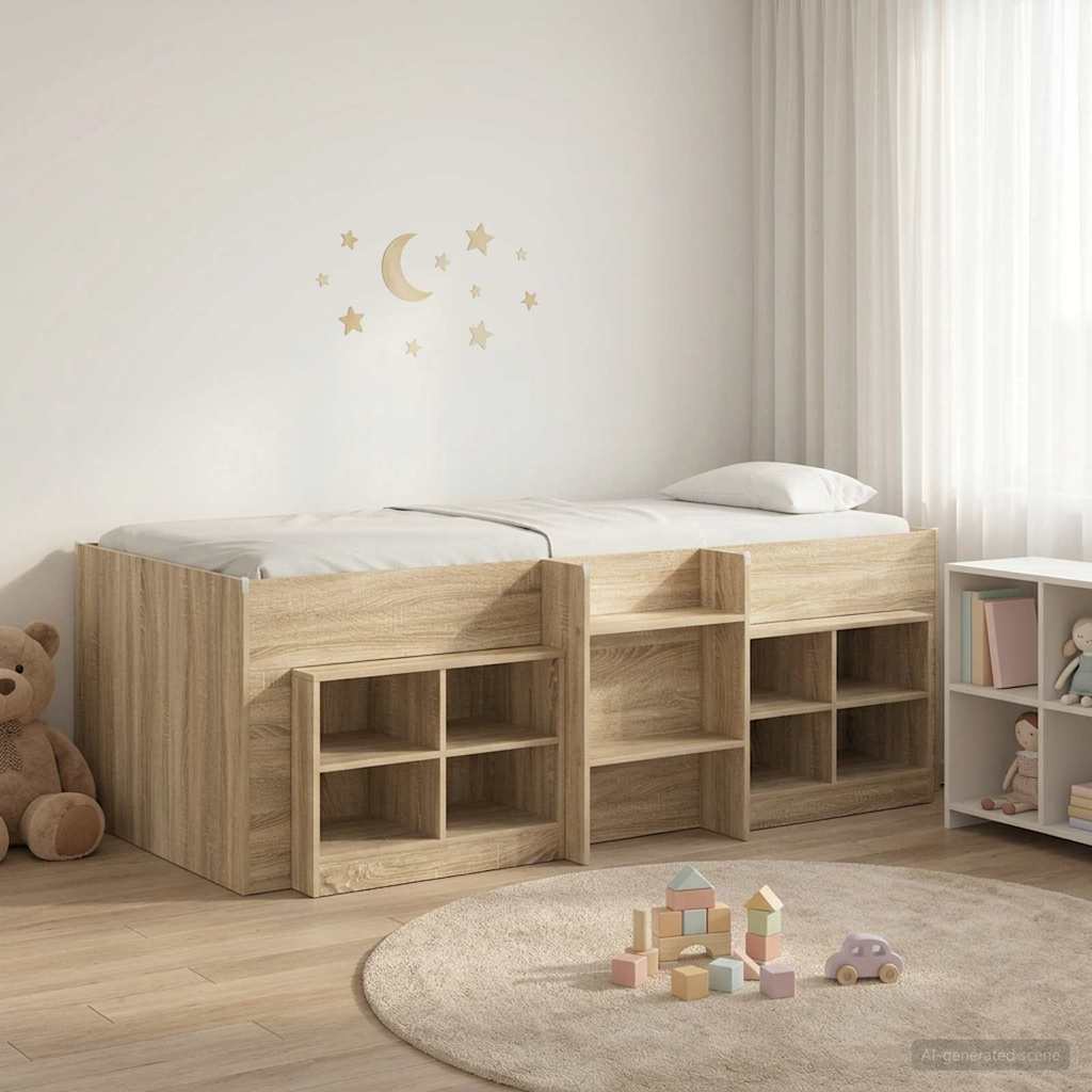 vidaXL Loft Bed Frame with Cabinet 3 pcs Sonoma Oak Engineered Wood 1