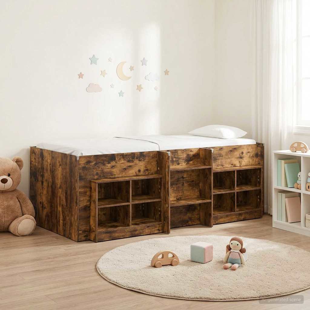 vidaXL Loft Bed Frame with Cabinet 3 pcs Smoked Oak Engineered Wood 1