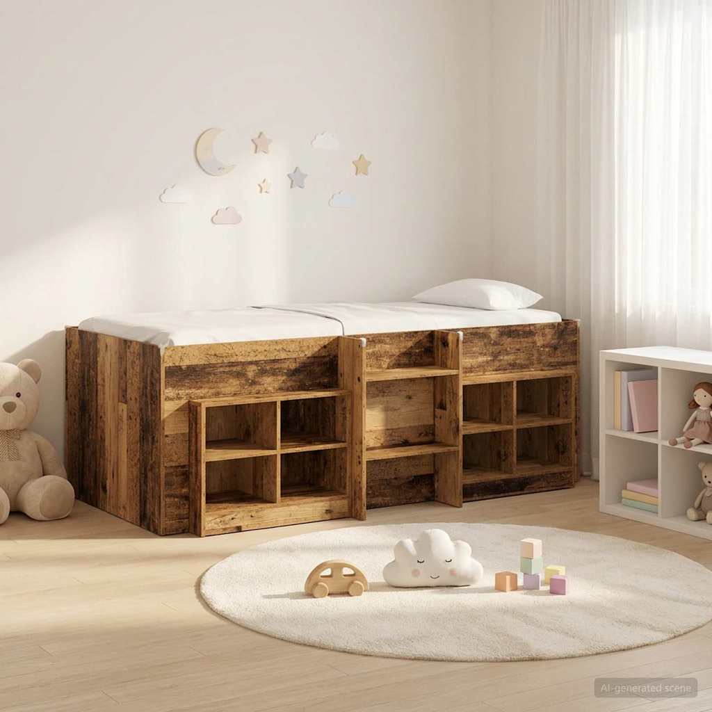 vidaXL Loft Bed Frame with Cabinet 3 pcs Old Wood Engineered Wood 1