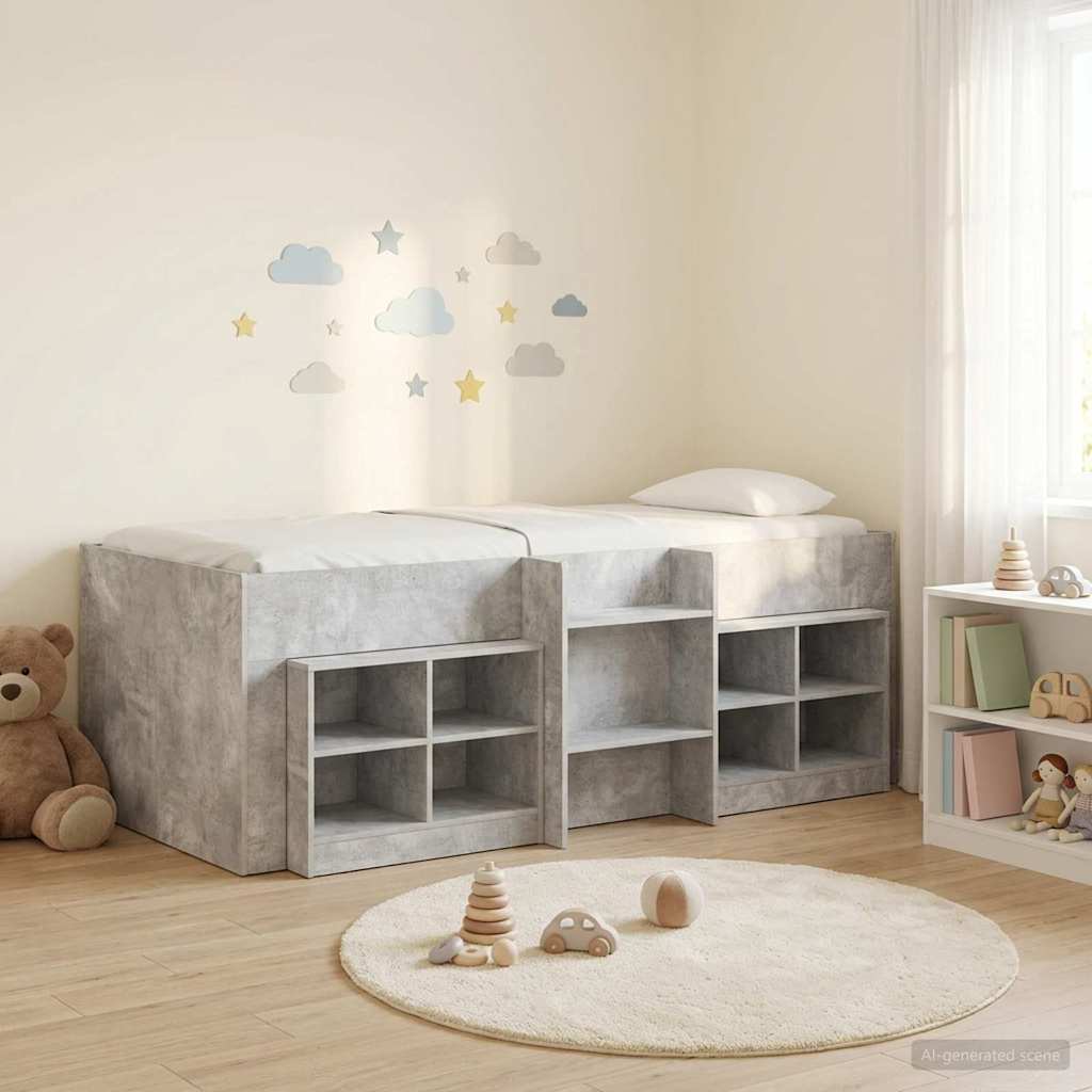 vidaXL Loft Bed Frame with Cabinet 3 pcs Concrete Grey Engineered Wood 1