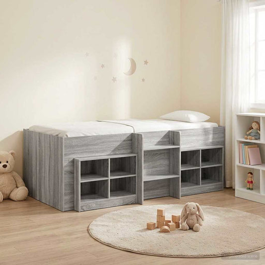 vidaXL Loft Bed Frame with Cabinet 3 pcs Grey Sonoma Engineered Wood 1