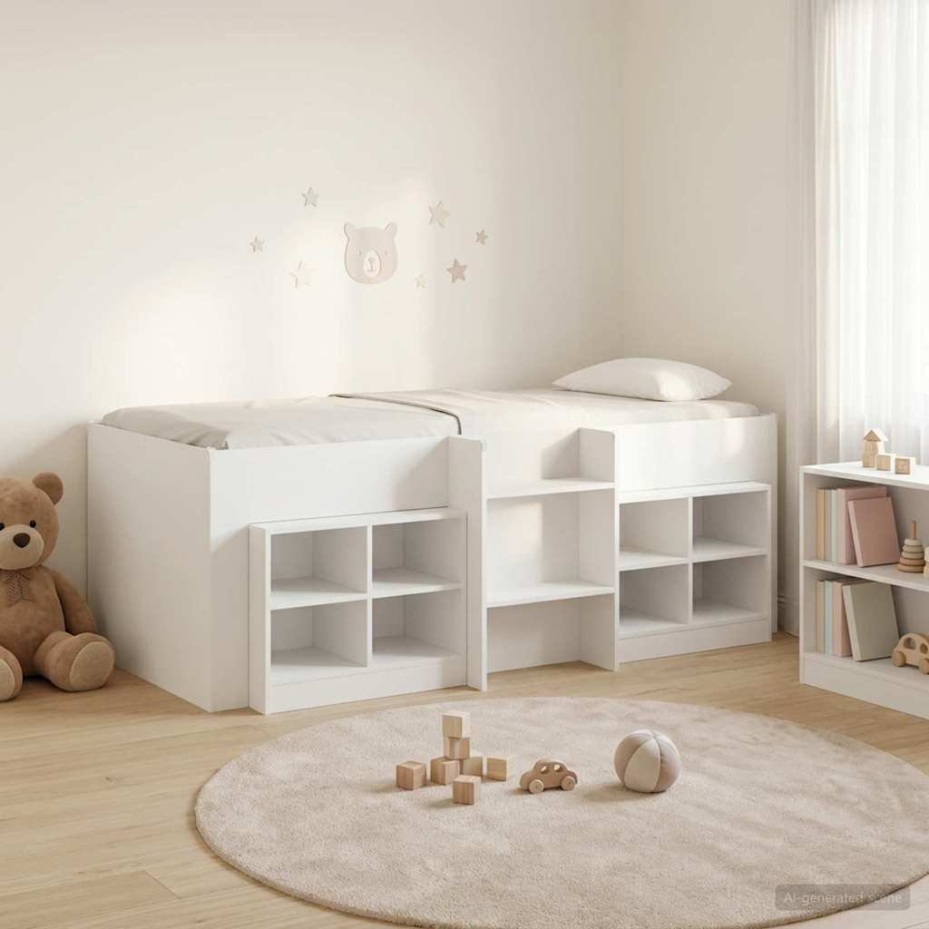 vidaXL Loft Bed Frame with Cabinet 3 pcs White Engineered Wood 1
