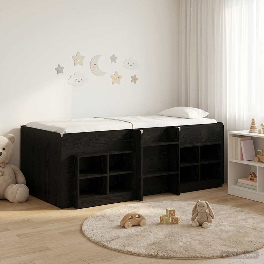vidaXL Loft Bed Frame with Cabinet 3 pcs Black Engineered Wood 1