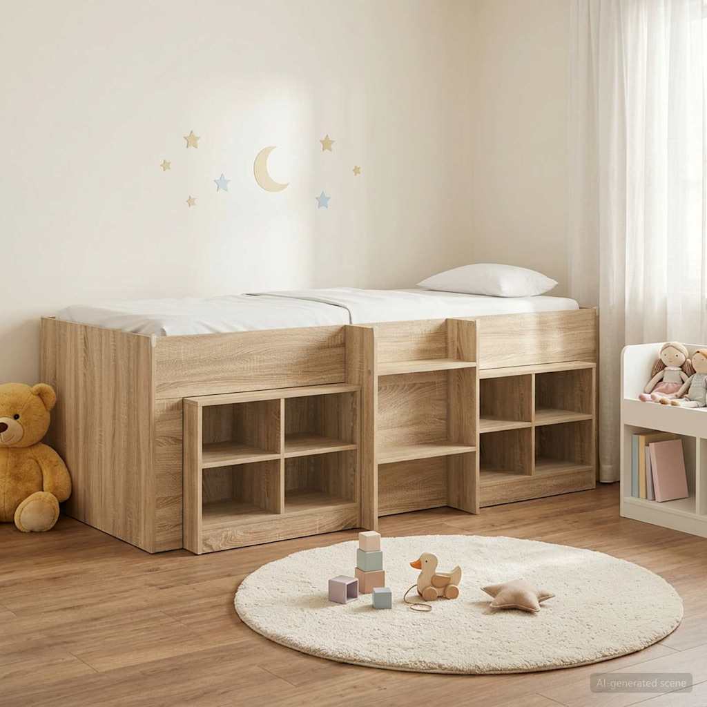 vidaXL Loft Bed Frame with Cabinet 3 pcs Sonoma Oak Engineered Wood 1