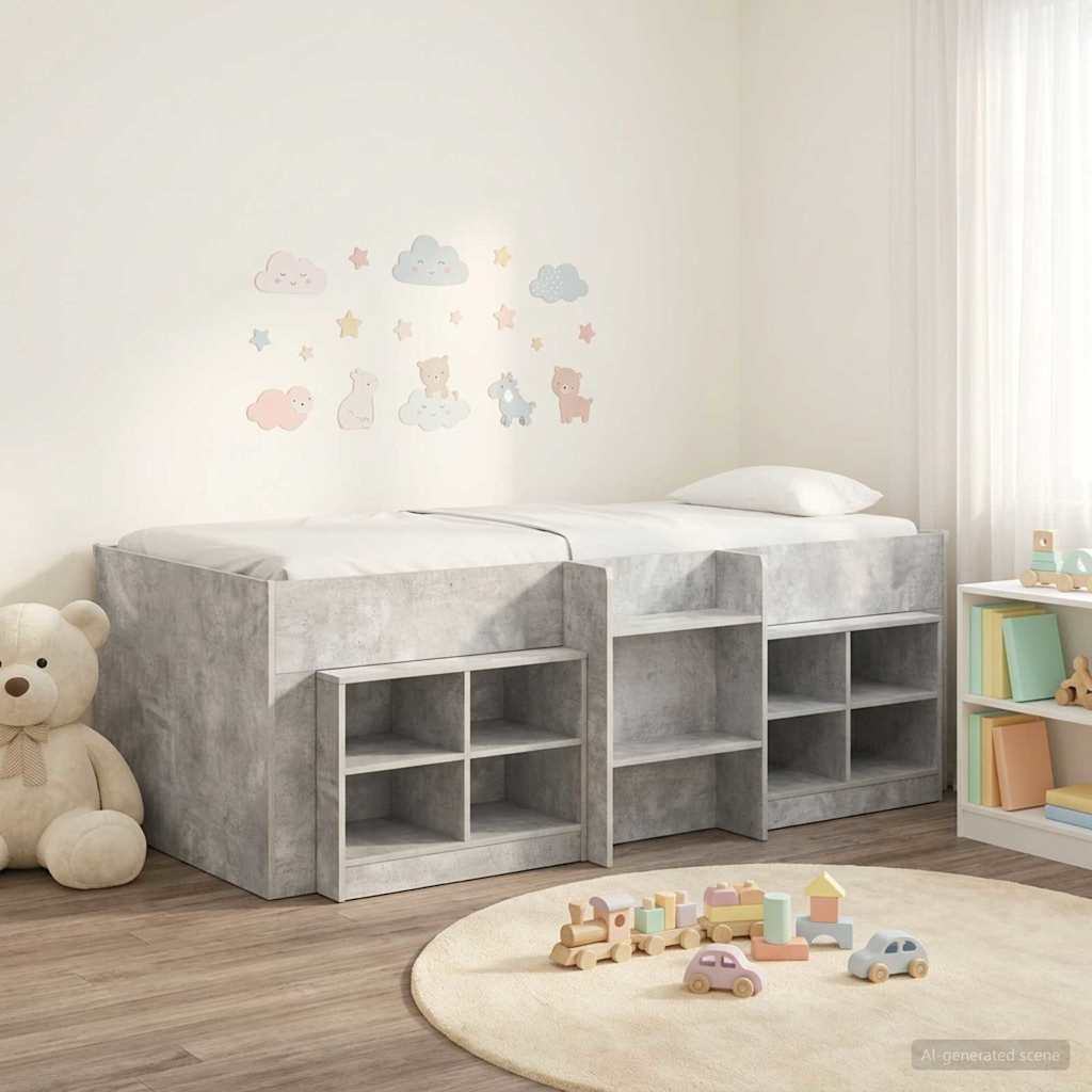 vidaXL Loft Bed Frame with Cabinet 3 pcs Concrete Grey Engineered Wood 1