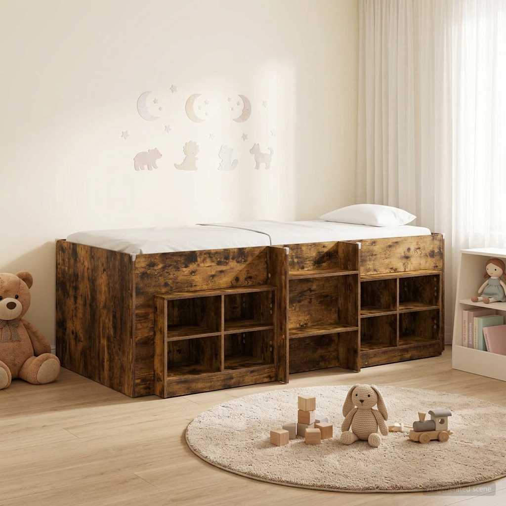 vidaXL Loft Bed Frame with Cabinet 3 pcs Smoked Oak Engineered Wood 1