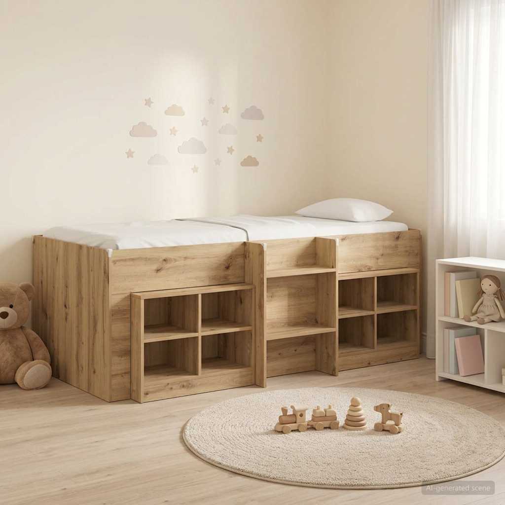 vidaXL Loft Bed Frame with Cabinet 3 pcs Artisan Oak Engineered Wood 1