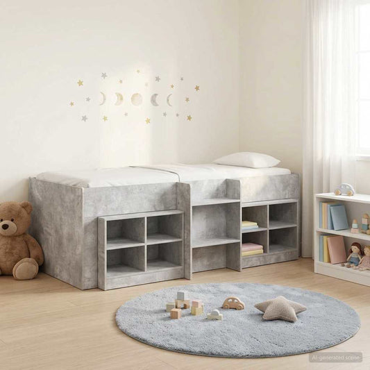 vidaXL Loft Bed Frame with Cabinet 3 pcs Concrete Grey Engineered Wood 1