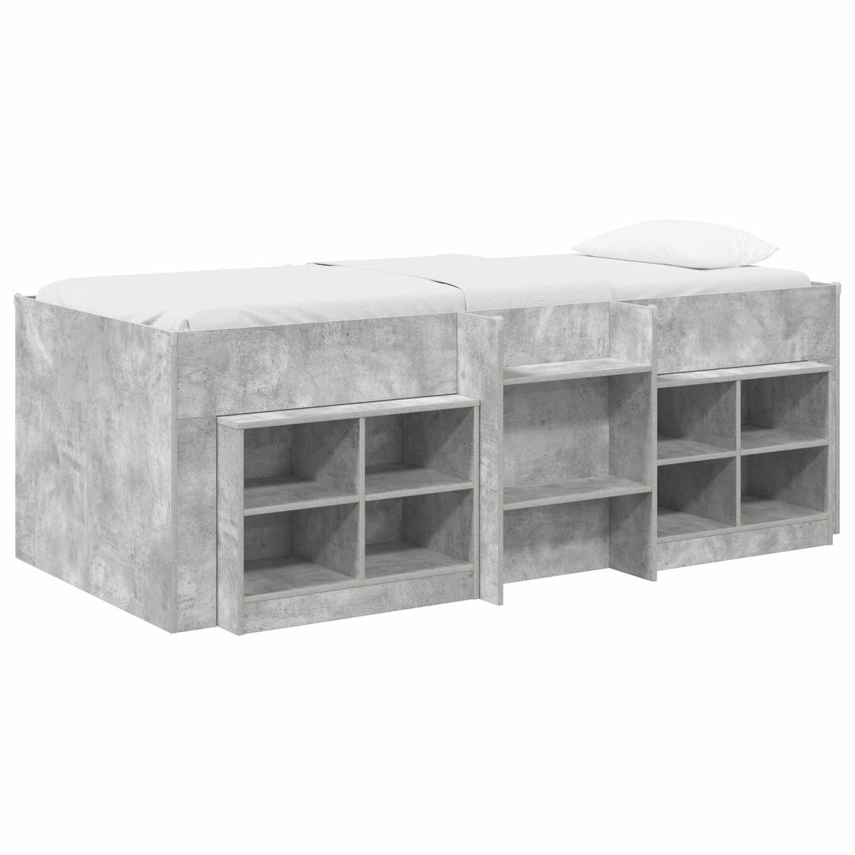 Loft Bed Frame with Cabinet 3 pcs Engineered Wood Concrete grey