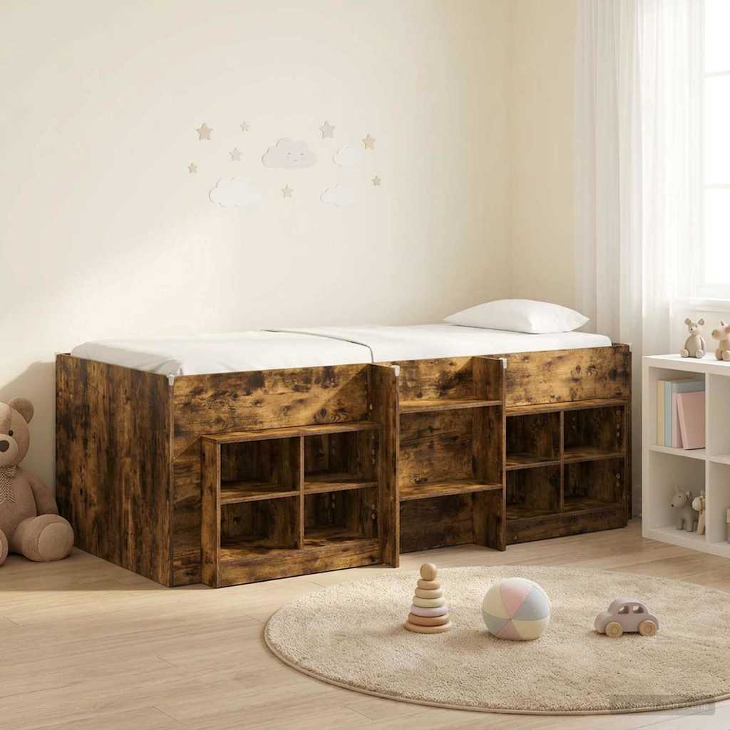 vidaXL Loft Bed Frame with Cabinet 3 pcs Smoked Oak Engineered Wood 1