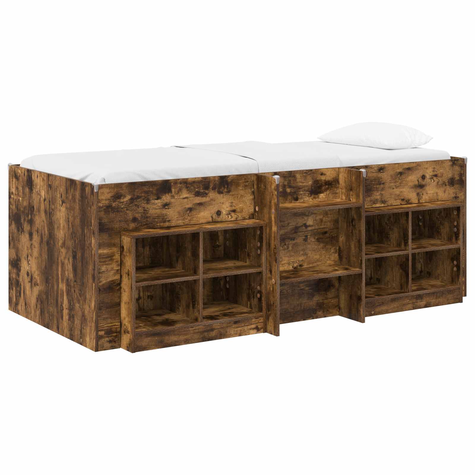 vidaXL Loft Bed Frame with Cabinet 3 pcs Smoked Oak Engineered Wood 2