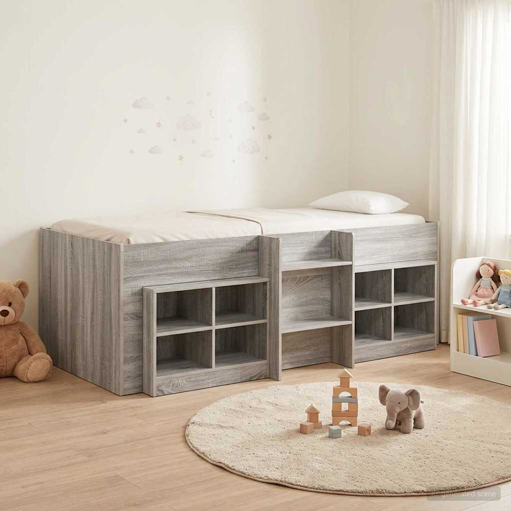 vidaXL Loft Bed Frame with Cabinet 3 pcs Grey Sonoma Engineered Wood 1