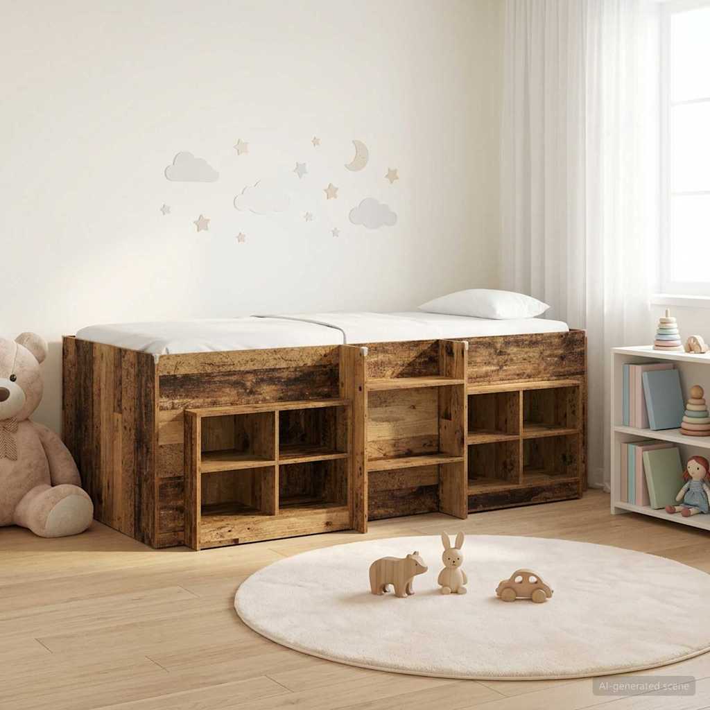 vidaXL Loft Bed Frame with Cabinet 3 pcs Old Wood Engineered Wood 1