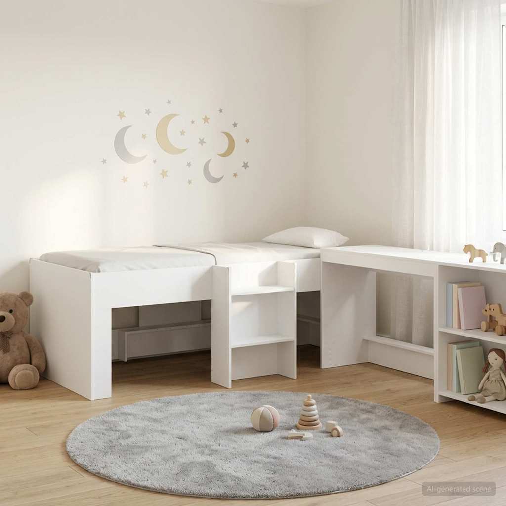 Kids' High Bed Frame with Desk 2 pcs Engineered Wood White