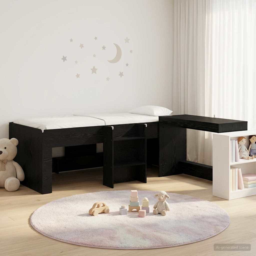 vidaXL Kids'High Bed Frame with Desk Black Oak 80 x 200 cm 1