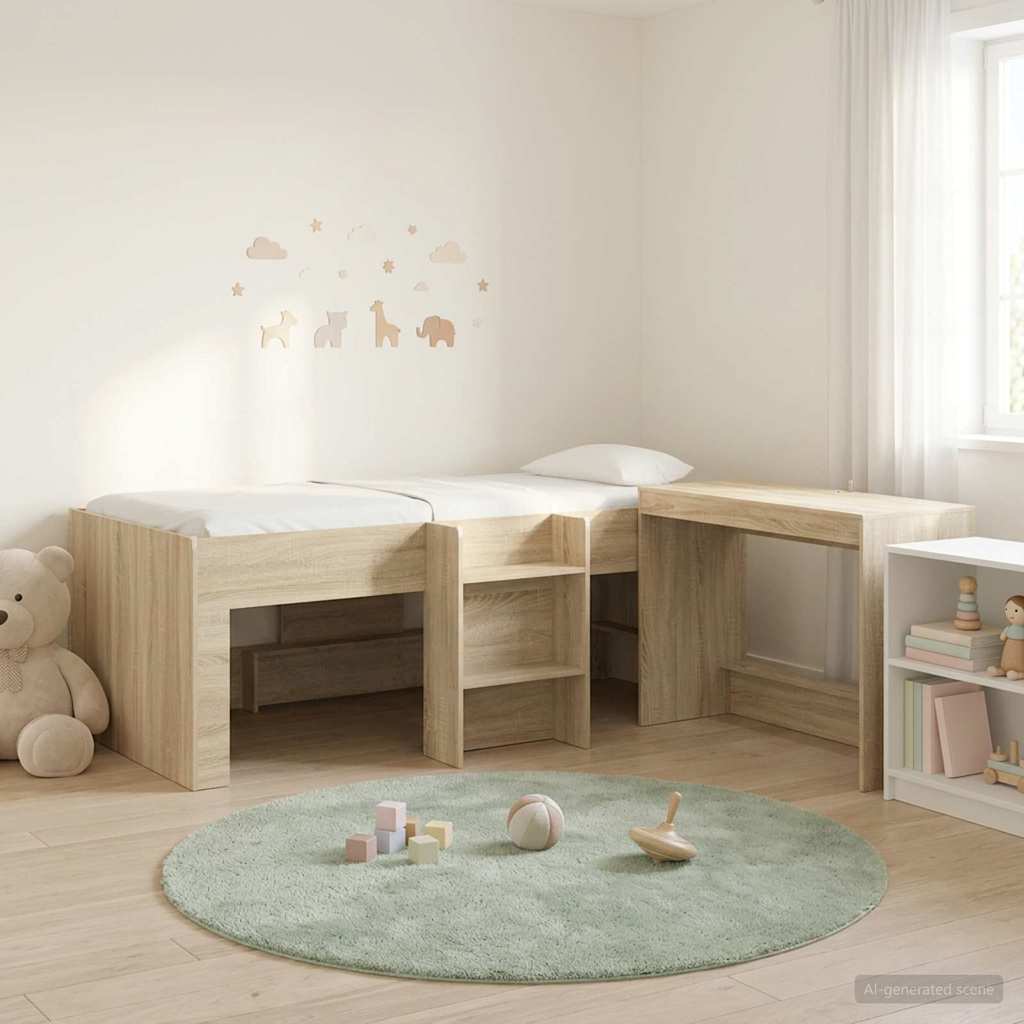 Kids' High Bed Frame with Desk 2 pcs Engineered Wood Sonoma oak