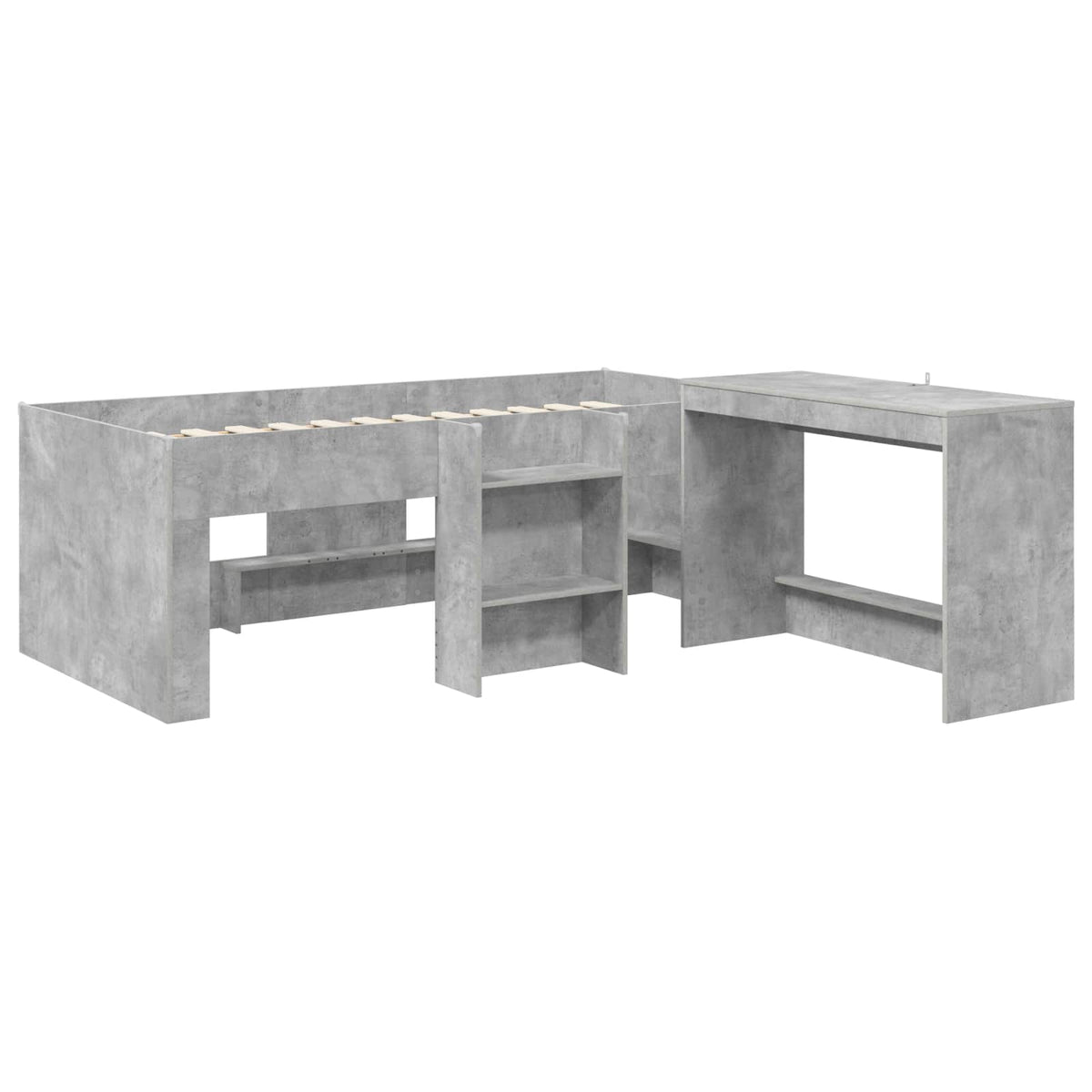 vidaXL Kids'High Bed Frame with Desk 2 pcs Concrete Grey 3