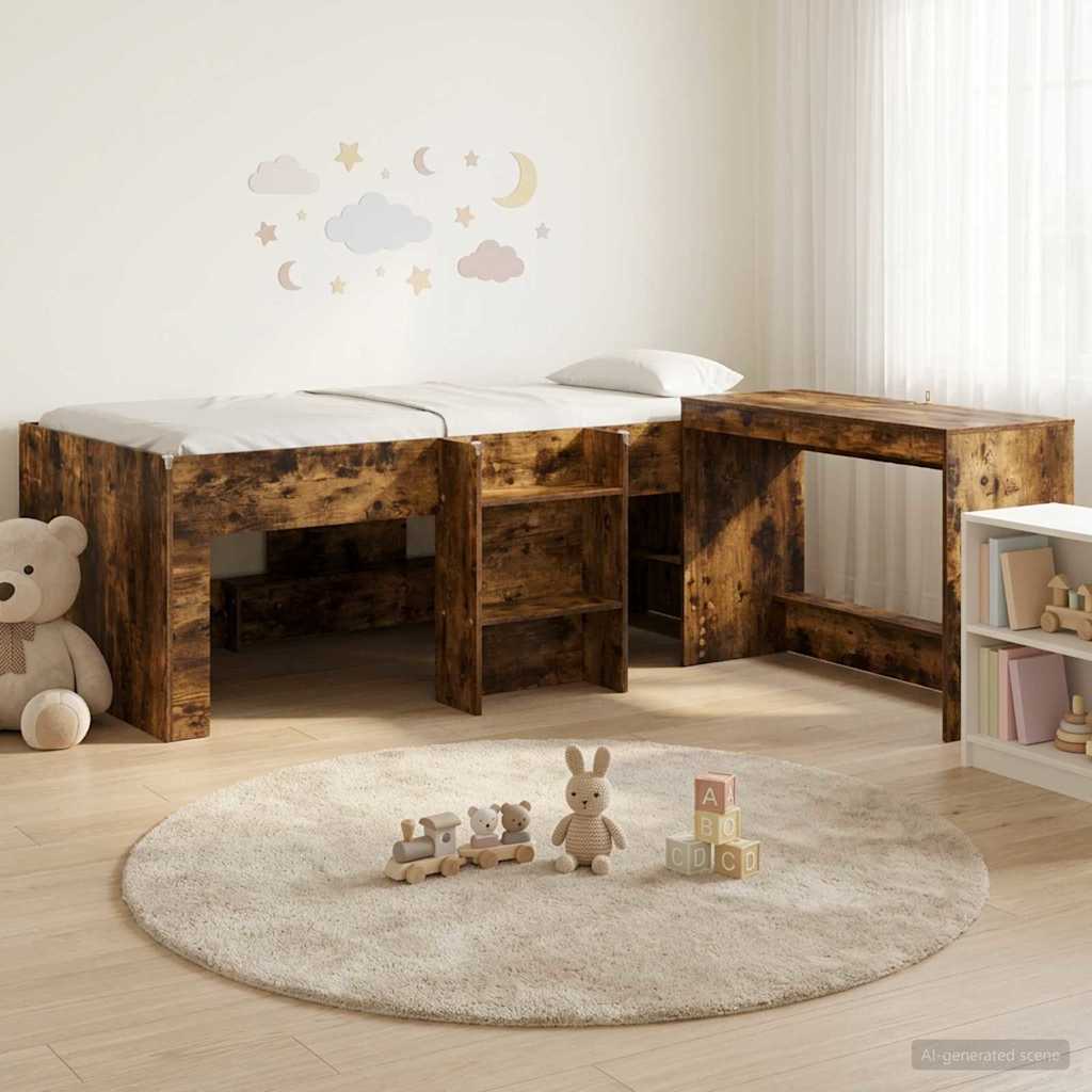 vidaXL Kids'High Bed Frame with Desk 2 pcs Smoked Oak Engineered Wood 1