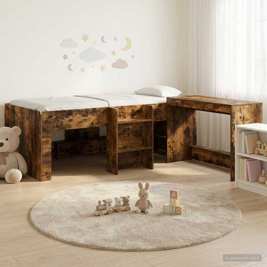 vidaXL Kids'High Bed Frame with Desk 2 pcs Smoked Oak Engineered Wood 1