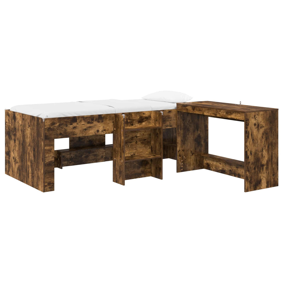Kids' High Bed Frame with Desk 2 pcs Engineered Wood Smoked oak