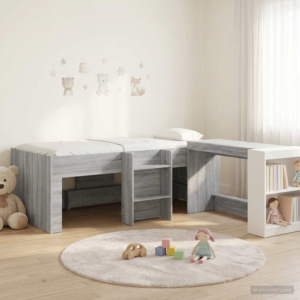 vidaXL Kids'High Bed Frame with Desk 2 pcs Grey Sonoma 1
