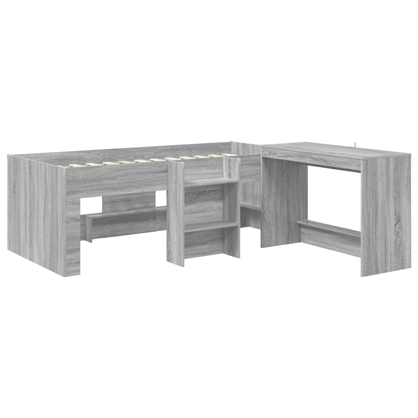 vidaXL Kids'High Bed Frame with Desk 2 pcs Grey Sonoma 3