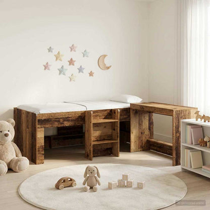 Kids' High Bed Frame with Desk 2 pcs Engineered Wood Old wood