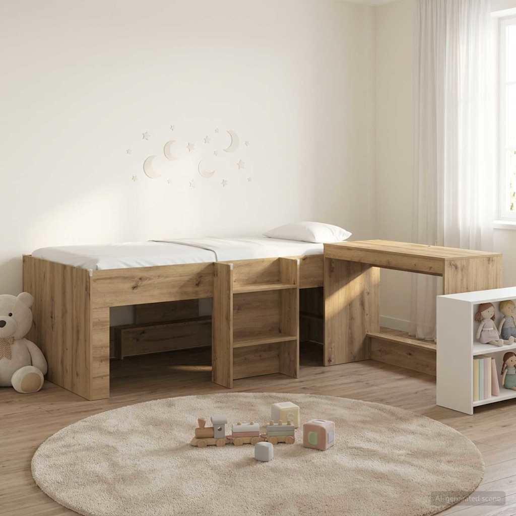 vidaXL Kids'High Bed Frame with Desk 2 pcs Artisan Oak 1