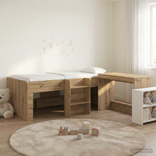 Kids' High Bed Frame with Desk 2 pcs Engineered Wood Artisan oak