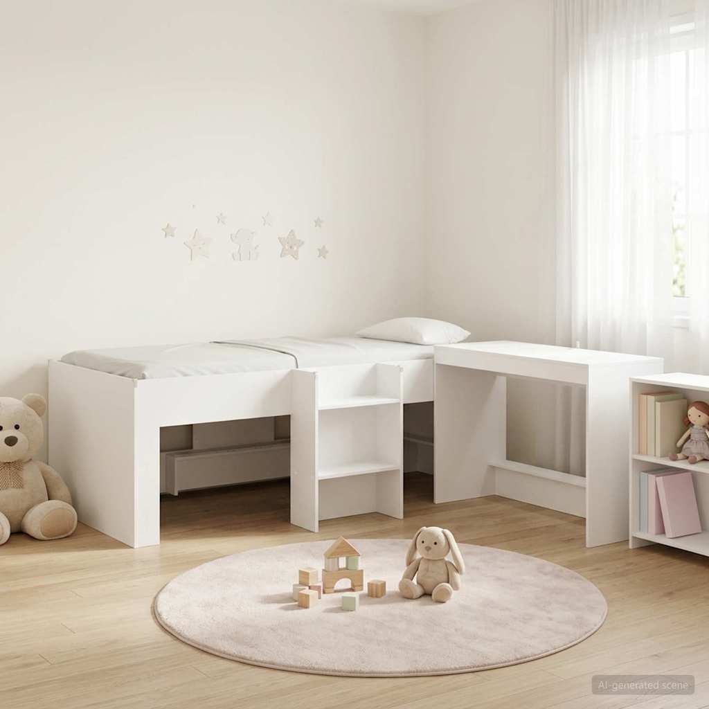 vidaXL Kids'High Bed Frame with Desk 2 pcs White Engineered Wood 1