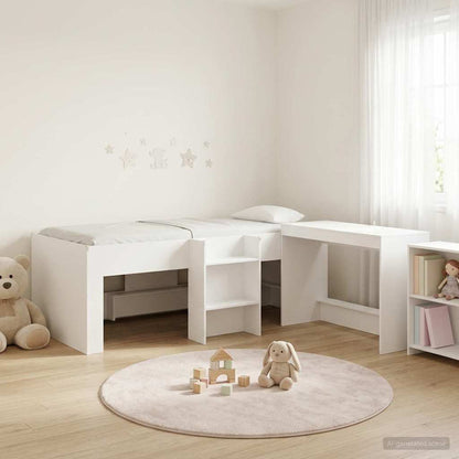 vidaXL Kids'High Bed Frame with Desk 2 pcs White Engineered Wood 1